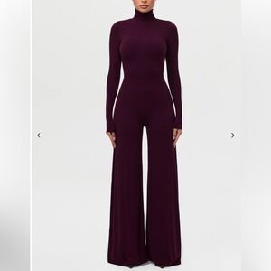 Naked Wardrobe $98 (current) SCULPT WIDE-LEG JUMPSUIT in dark plum